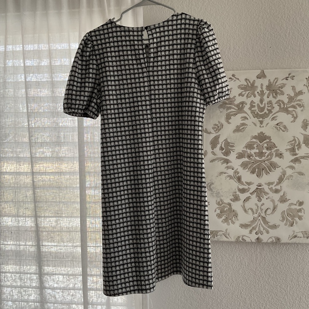 LOFT Black and White Check Puff Sleeve Mini Dress - Picture 4 of 5